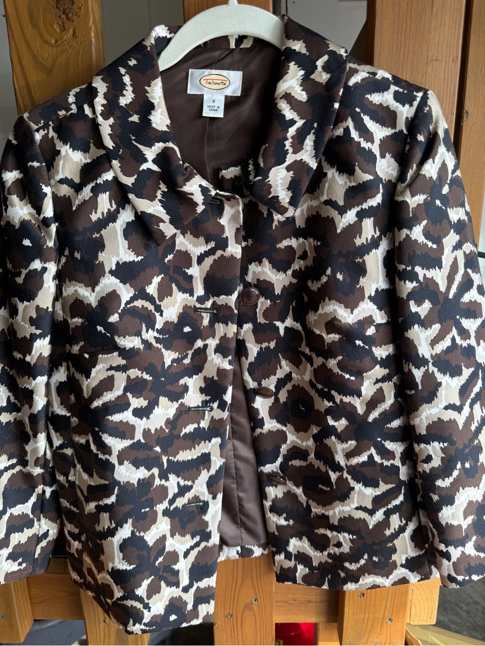 Talbots Brown and Cream Leopard-Print Tailored Jacket